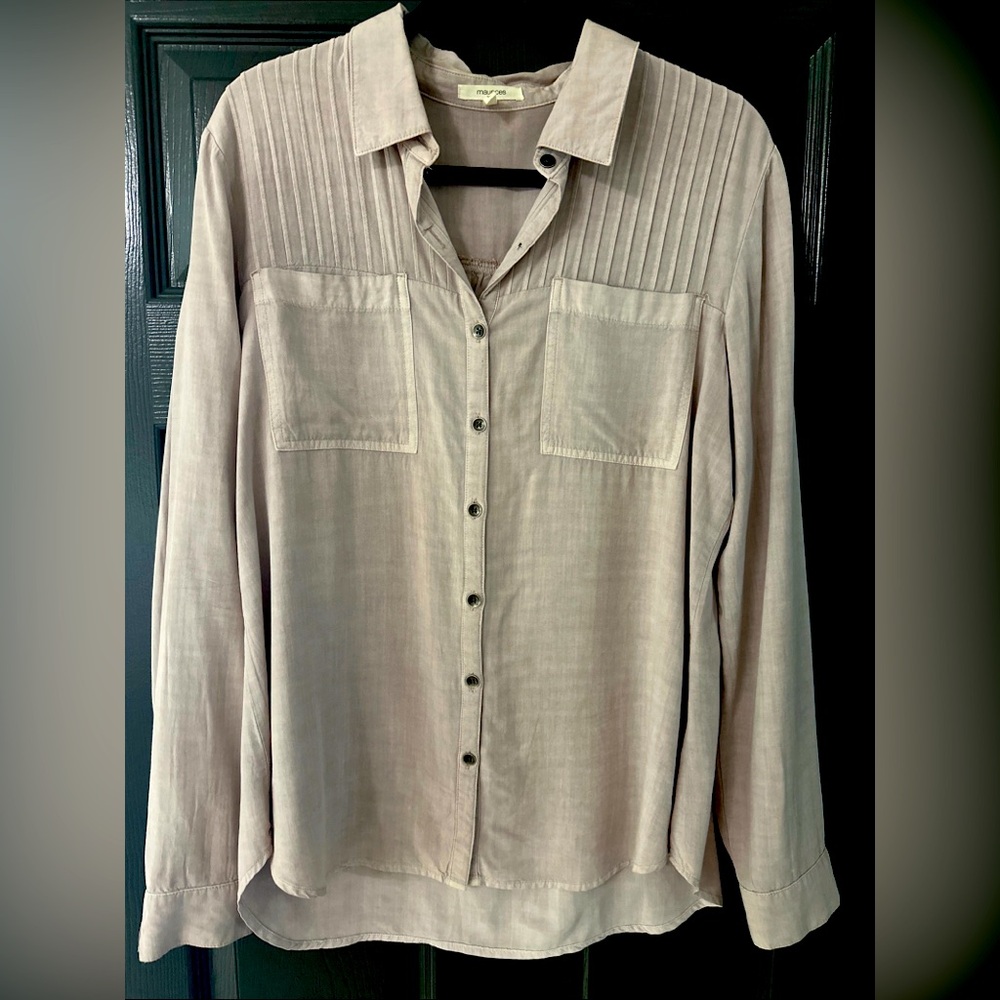 Maurices Shirt Women's Size L Button Up Long Sleeve Pockets Collared, mauve